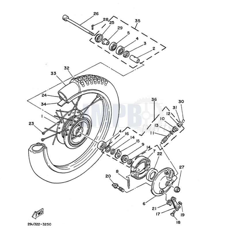 Exploded view drawings front wheel l Yamaha DT50MX JMPB Parts
