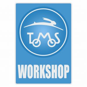 Workshop Sticker Tomos Blue English