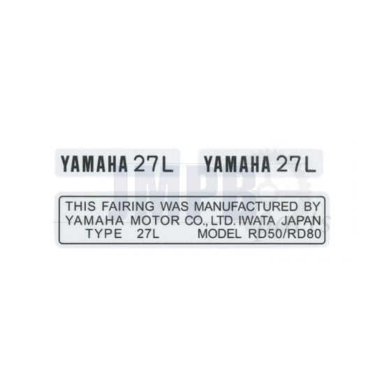 Model Identification Sticker 27L Yamaha RD