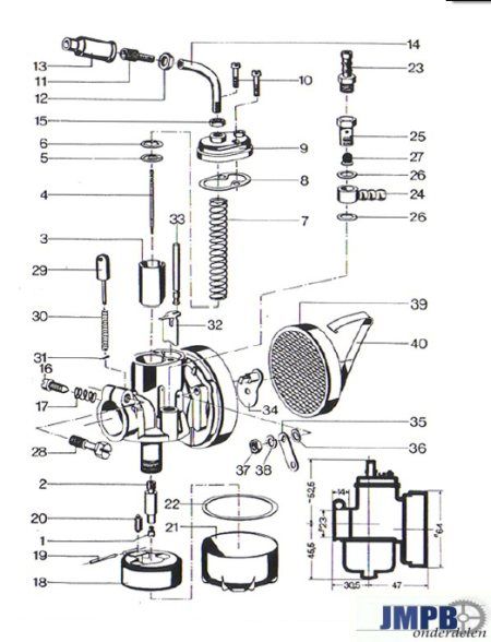Exploded view | Bing 17MM Kreidler - Puch - JMPB Parts