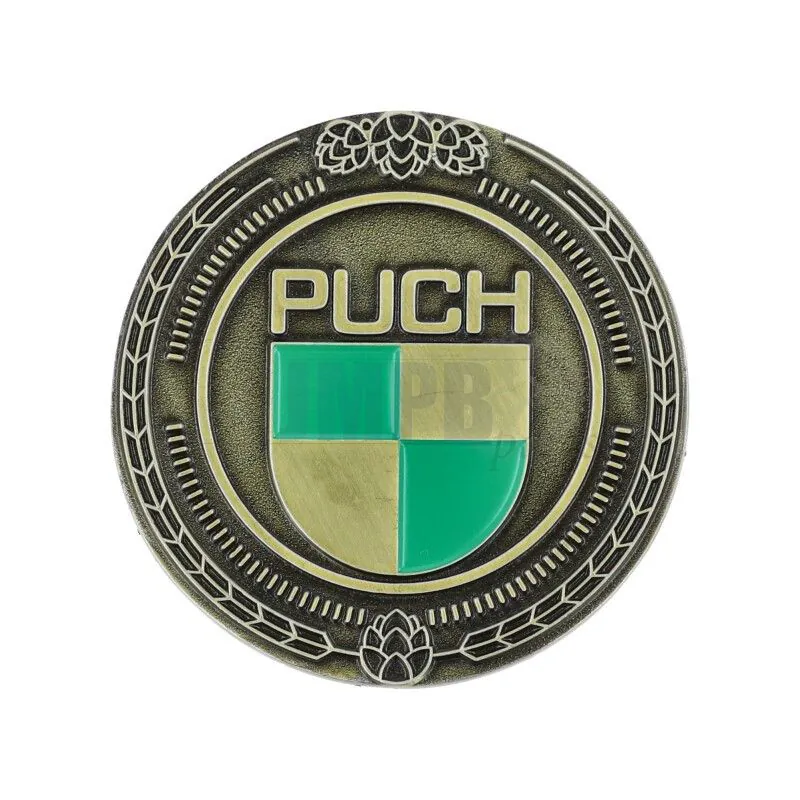 Emblem Sticker Puch Logo Metal Gold/Green 47MM - JMPB Parts