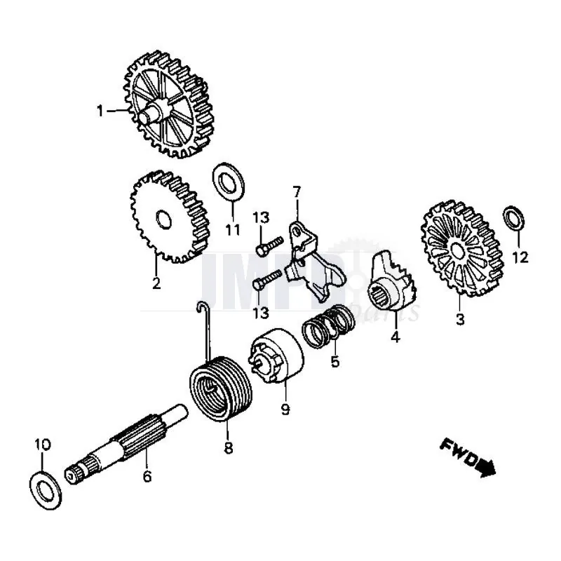 Exploded View Honda MB50 - Kickstart Axle - JMPB Parts