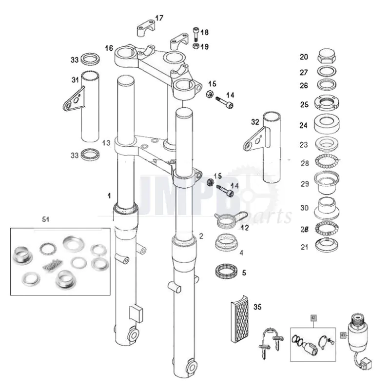 Front fork Tomos new model | Exploded view - JMPB Parts