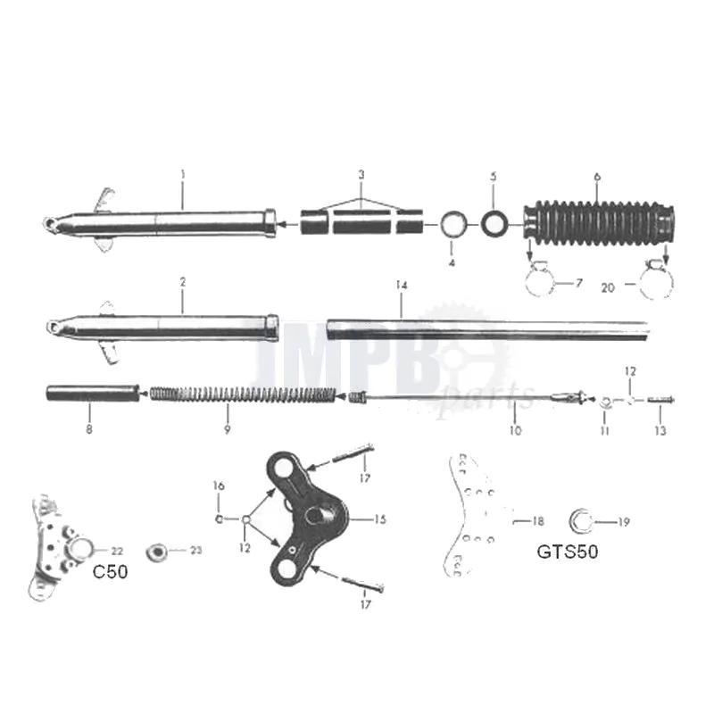 Exploded drawing Zundapp 517 Front fork - JMPB Parts