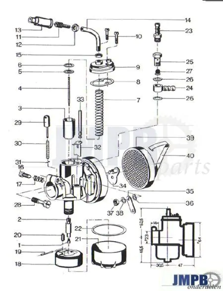 Exploded view | Bing 17MM Kreidler - Puch - JMPB Parts