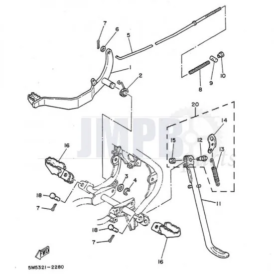 Brake pedal/Footrests Yamaha DT50MX