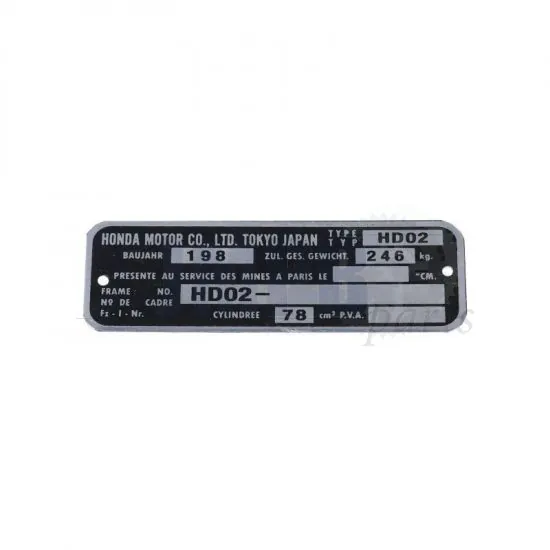 Type plate Frame Honda MT80 - HD02