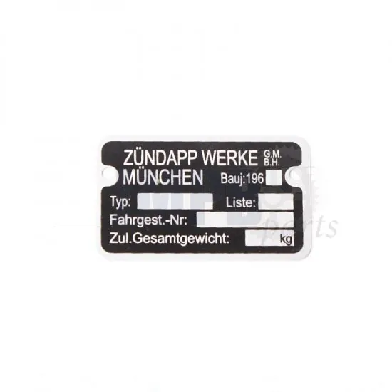 Type plate Frame Zundapp 1960