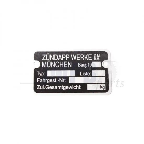 Type plate Frame Zundapp 1980